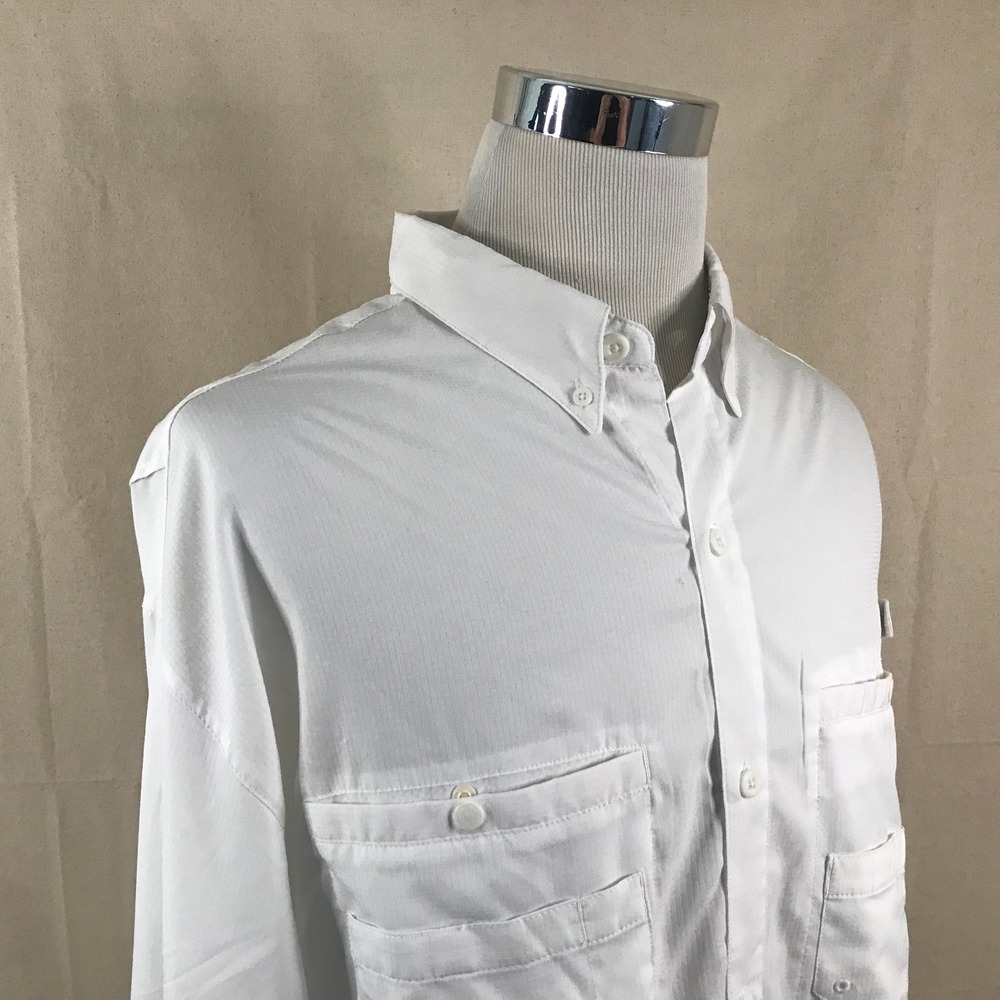 Columbia XXL Regular Fit PFG Fishing Shirt White Solid Polyester Button Down